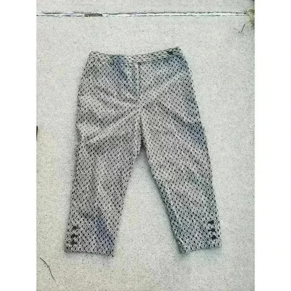 Lands End Womens Size 16 Khaki With Brown‎ Diamond Cropped capris Pants chino - Picture 2 of 6